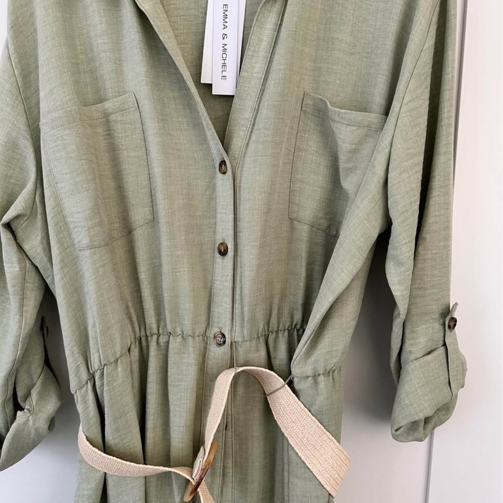 Emma & Michele Sage Green Belted Dress